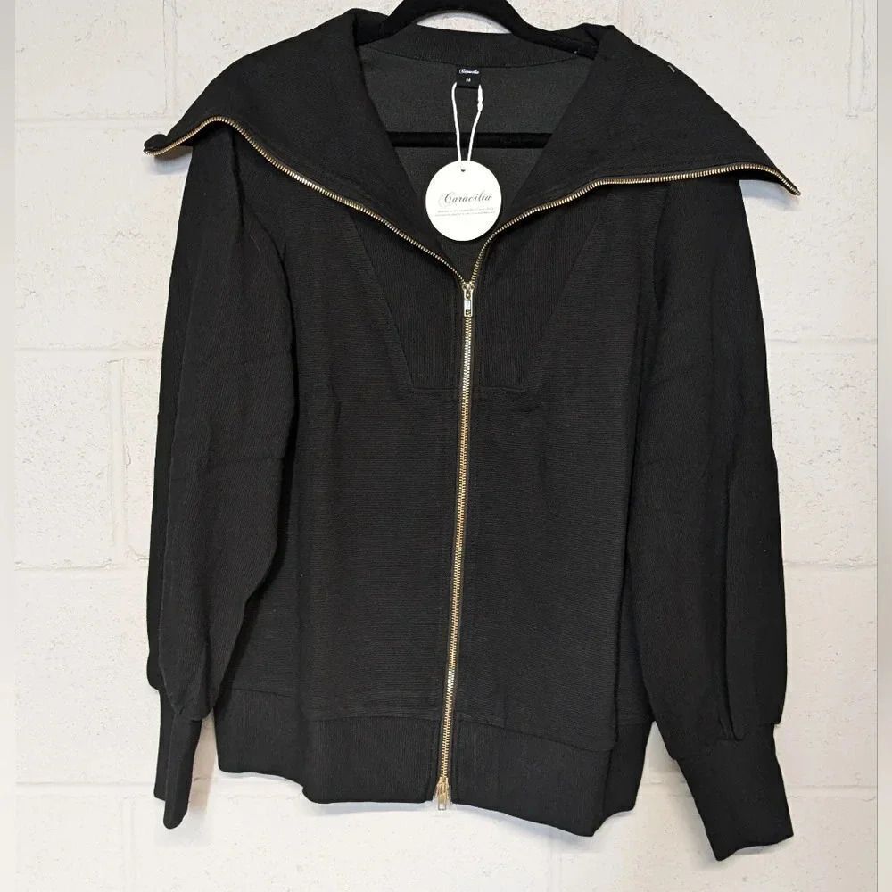 Women's Oversized Full Zip Sweatshirt Ribbed Size Medium NWT, Athleisure, Lounge - Picture 2 of 5